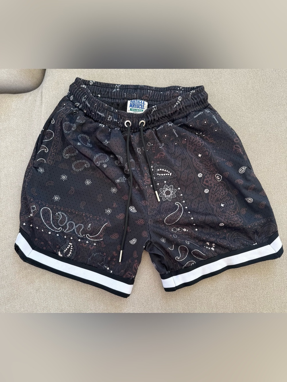 Madison Black Paisley Athletic Shorts with White Hem